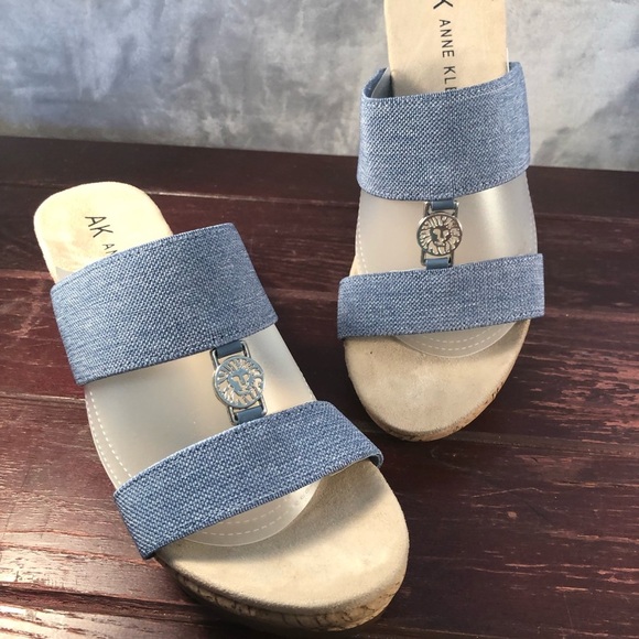 Anne Klein Denim Blue Slip On Cork Wedge Heels Size 9.5 - Picture 2 of 8